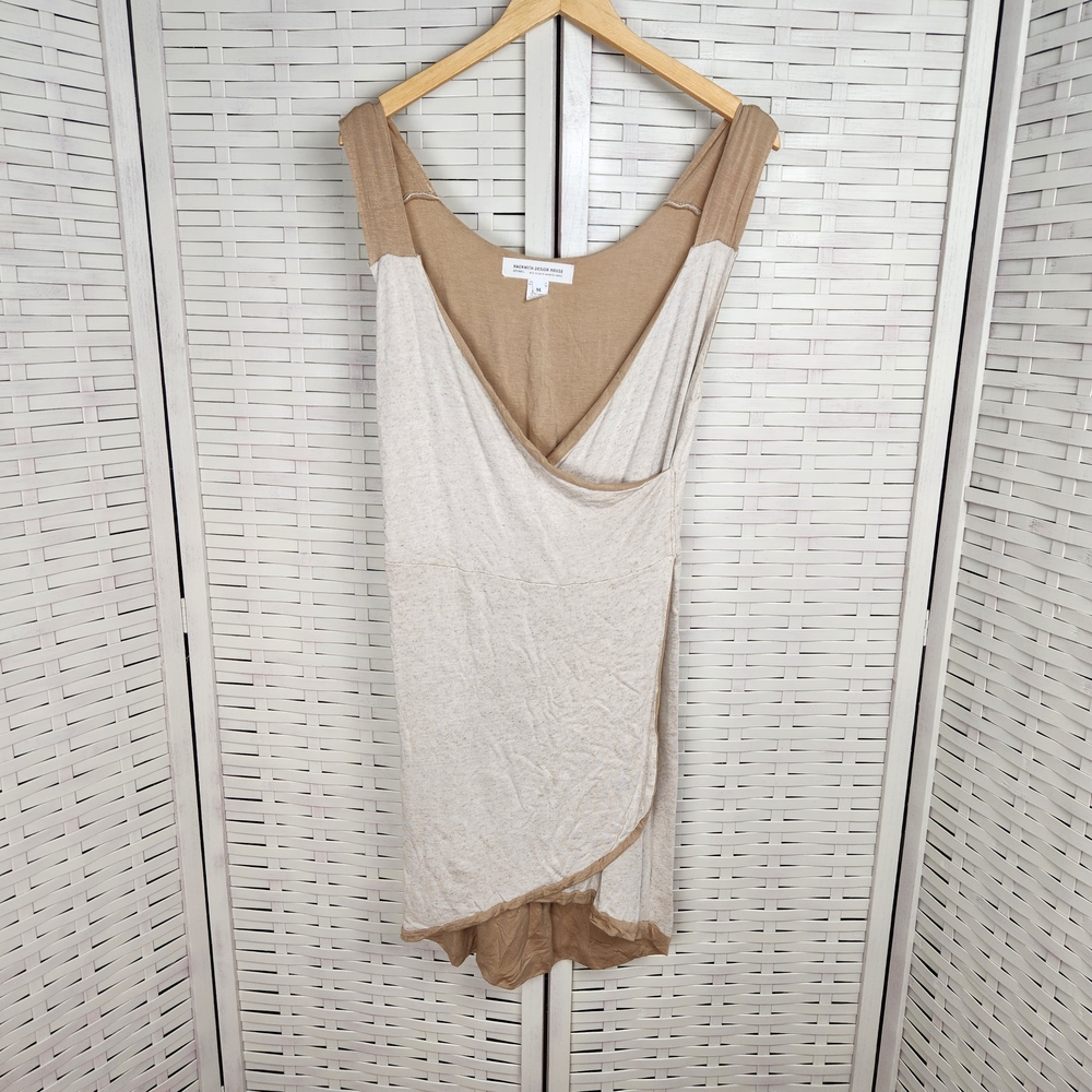 Hackwith Design House Faux Wrap Dress Heathered Cream Tan Minimalist‎ Size M